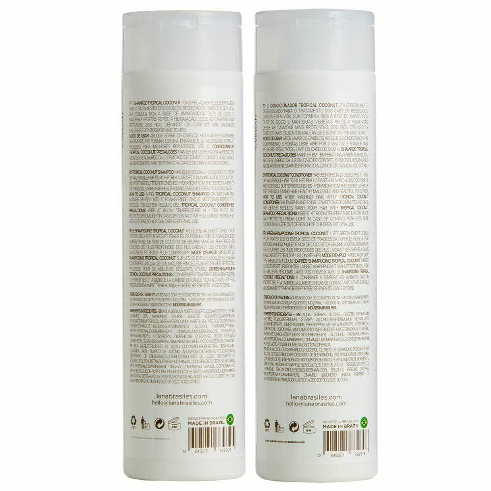 Lana Brasiles | Tropical Coconut Shampoo And Conditioner Duo | Continuous Moisturising For Very Dry Hair | (2x) 250 ml / 8.45 fl.oz. (Set of 2) - BUY BRAZIL STORE