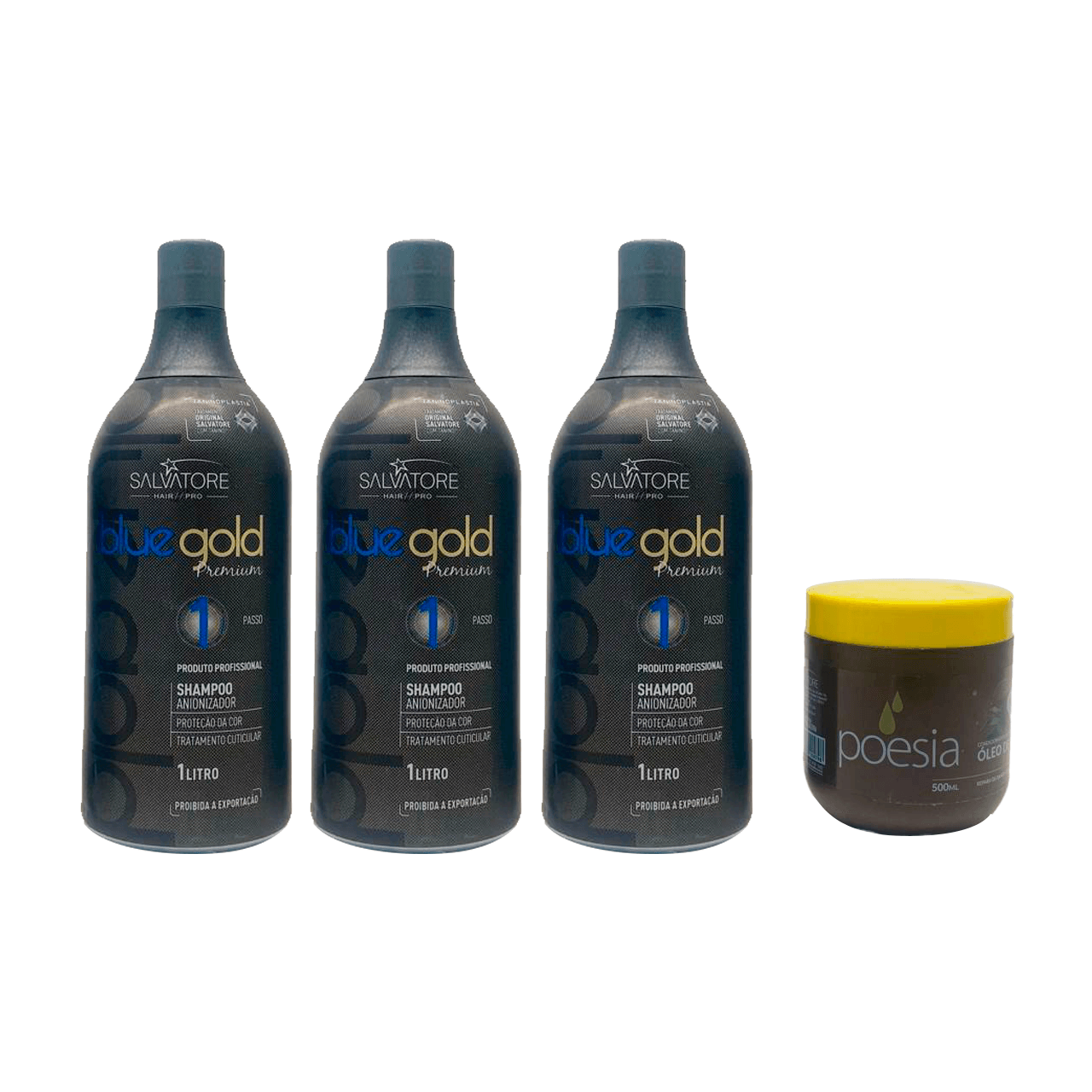 Salvatore, Blue Gold, Deep Cleansing Shampoo For Hair, 3x1L + Poesia Oleo de Coco, Hair Mask, 500g - BUY BRAZIL STORE